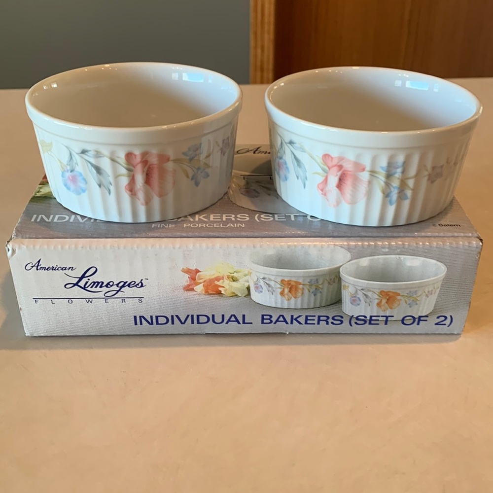 American Limoges Flowers Individual Bakers Set of 2